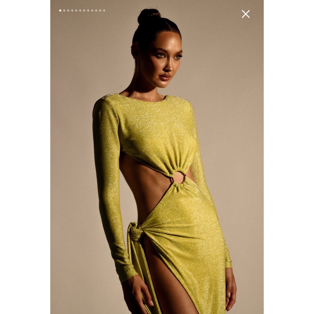 Meshki Christina Backless Maxi Wrap Dress - Green Shimmer